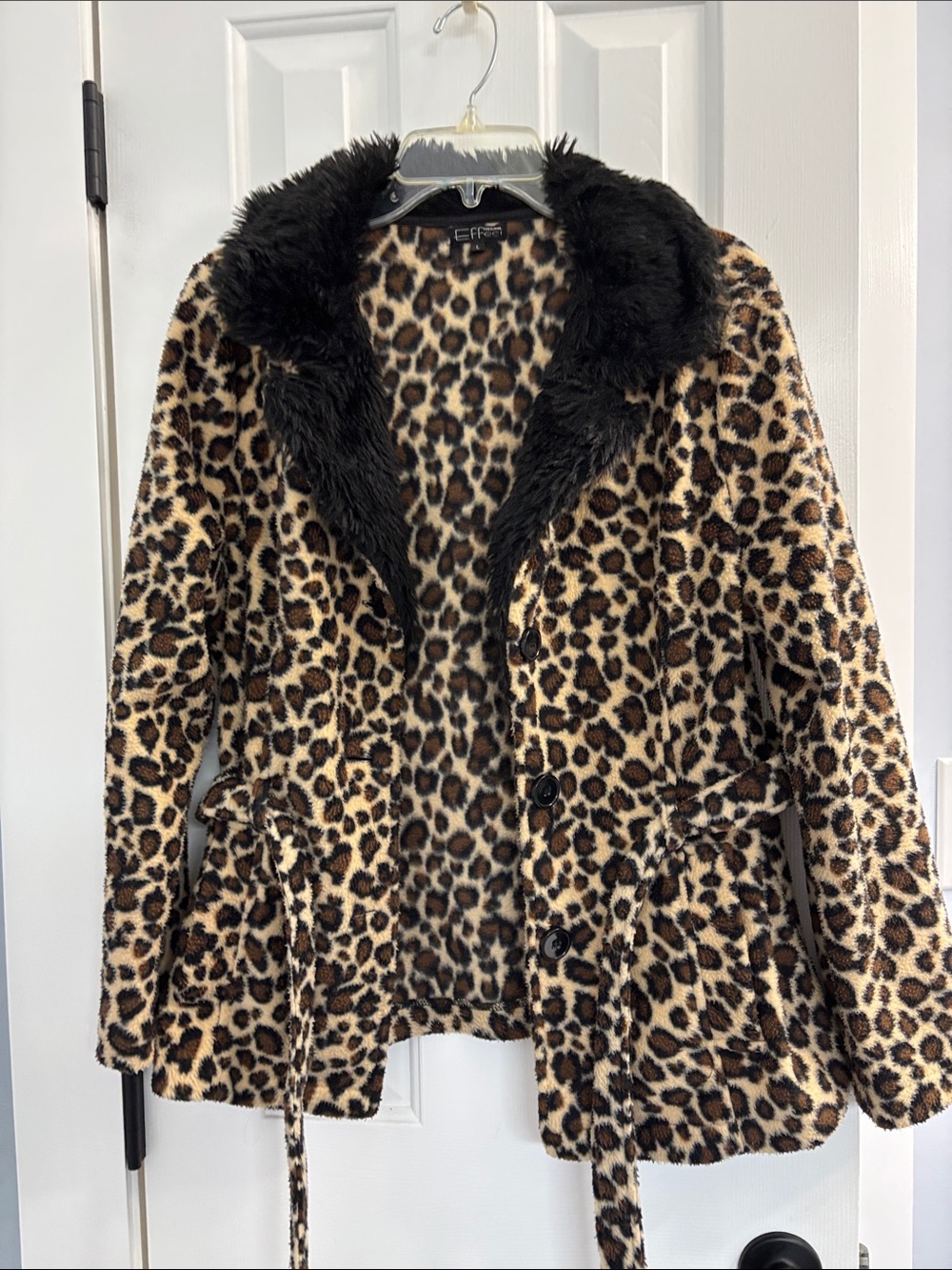 Leopard Print Teddy Jacket with Black Faux Fur Collar